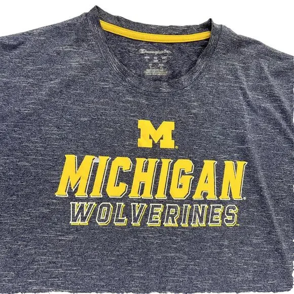 Champion Michigan Wolverines TShirt Mens L Navy Blue Yellow Active Short Sleeve - Picture 3 of 7